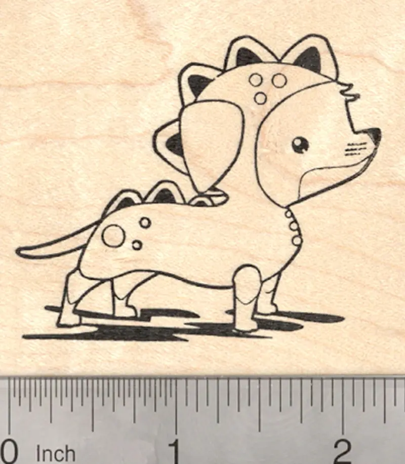 Dachshund Halloween Rubber Stamp As Dachsie-Saurus, Wiener Dog Costume 1