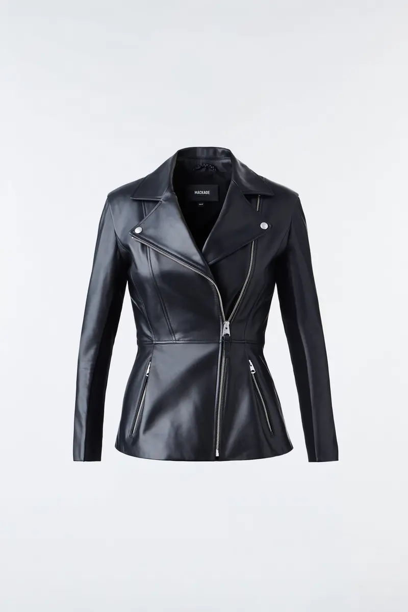 Day Peplum Leather Biker Jacket In Matte Black 1