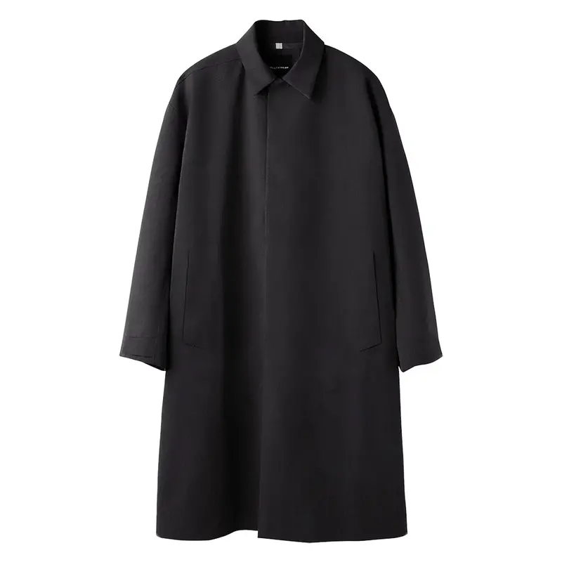 Descente Allterrain Black Maxi Coat With Pointed Collar And Coated Finish 1