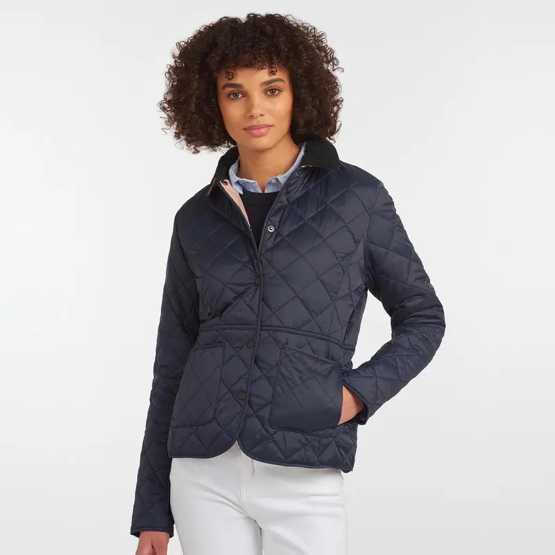 Deveron Quilted Jacket In Navy With Pale Pink Accents 1