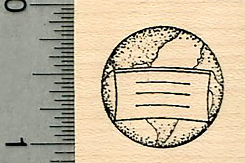 Earth Rubber Stamp Wearing A Pleated Fabric Face Mask 1
