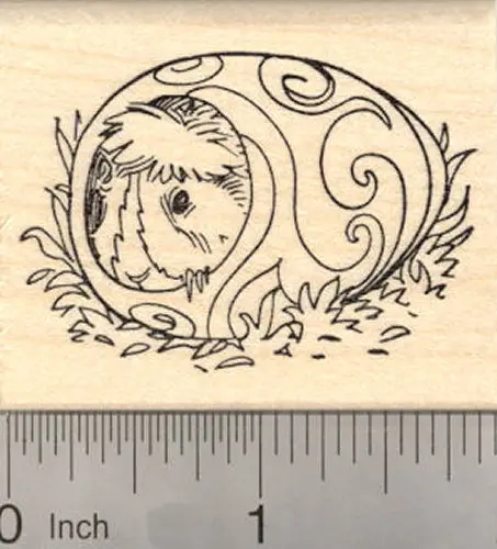 Easter Guinea Pig Rubber Stamp – Adorable Rodent Inside Decorated Egg 1