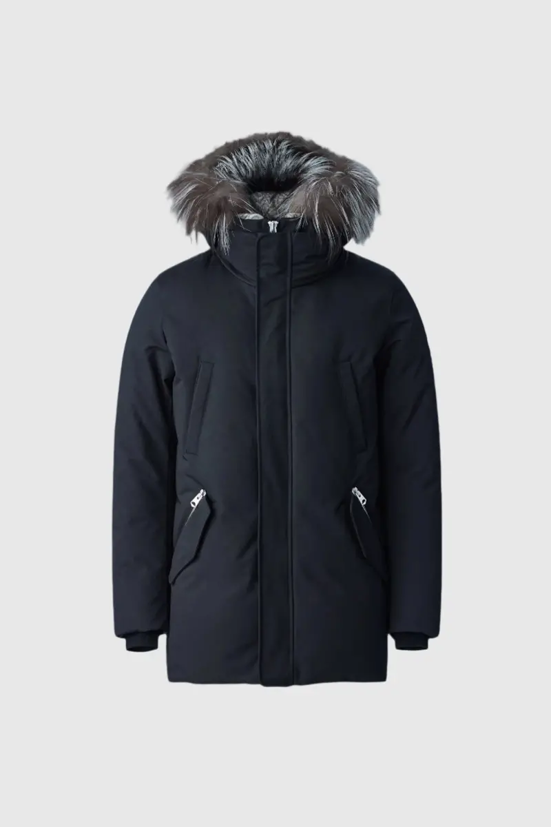 Edward-Xz 2-In-1 Down Parka With Hooded Bib And Silver Fox Fur Trim In Black-Silver 1