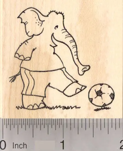 Elephant Playing Soccer Rubber Stamp – Fun Sports Animal Illustration 1