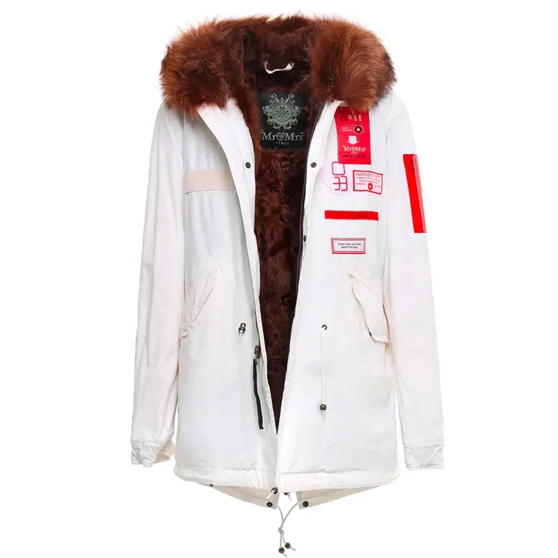 Embroidered Cotton Canvas Parka In Stone And Old Ivory With Hazel Accents 1