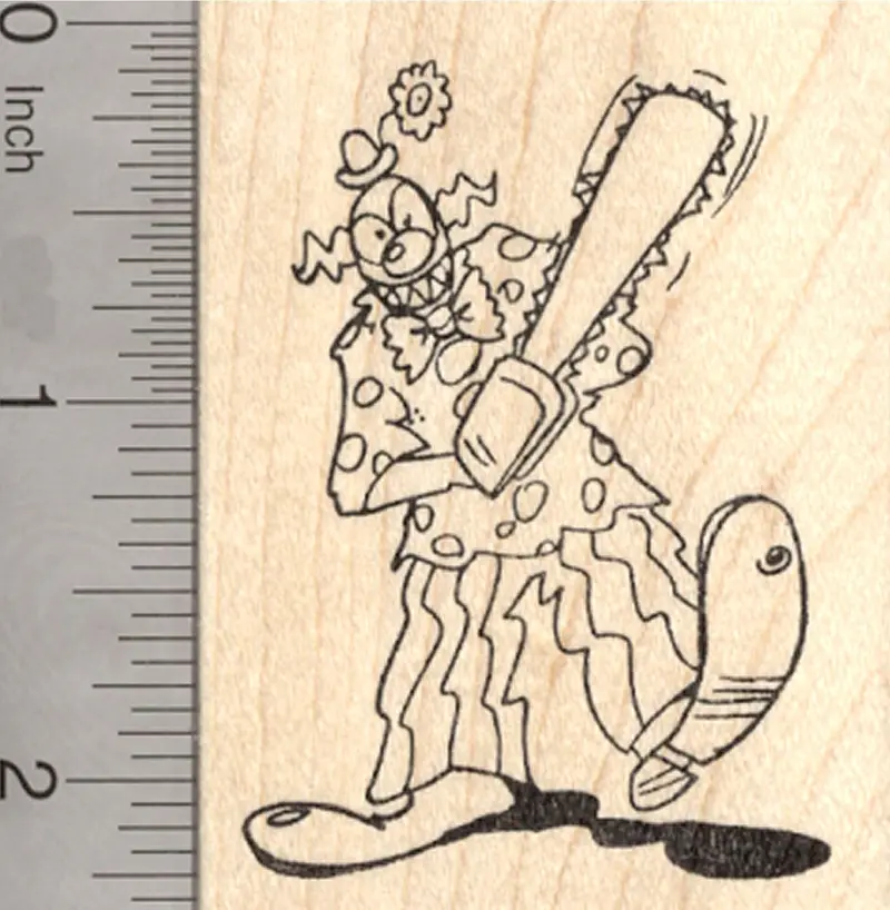 Evil Clown Halloween Rubber Stamp – Demon-Inspired Chainsaw Character 1