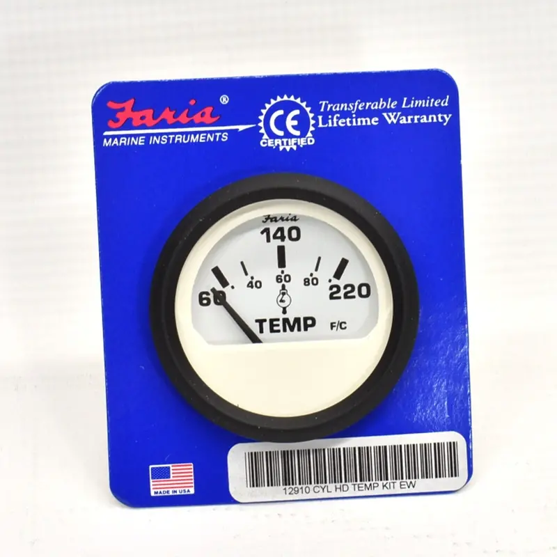 Faria 12910 Cylinder Head Temp Gauge – 2" Black-Face, 60–220°F With Integrated Sender 1
