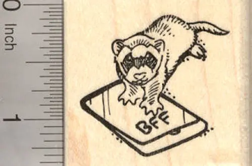 Ferret & Smartphone Rubber Stamp – ‘Best Ferret Friend’ Theme 1