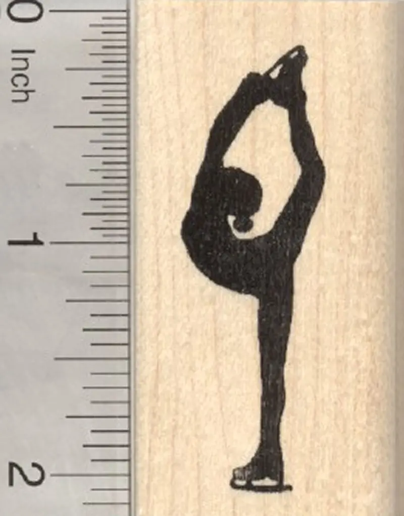 Figure Skating Biellmann Spin Rubber Stamp – Athletic Skater Silhouette 1