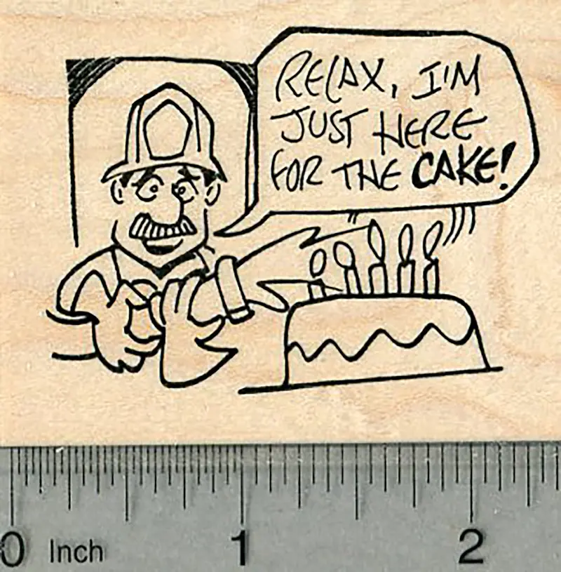 Firefighter Birthday Cake Stamp – Extinguishing Candles Scene 1