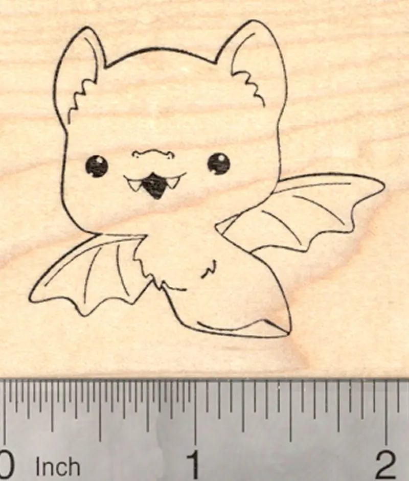 Flying Bat Halloween Rubber Stamp – Dynamic In-Flight Silhouette 1