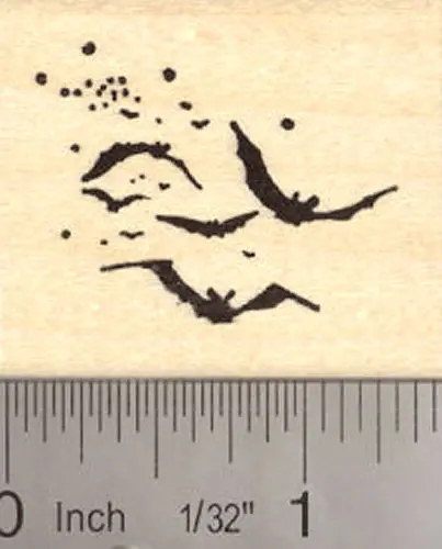 Flying Bats Rubber Stamp – Spooky Or Nocturnal Nature Theme 1