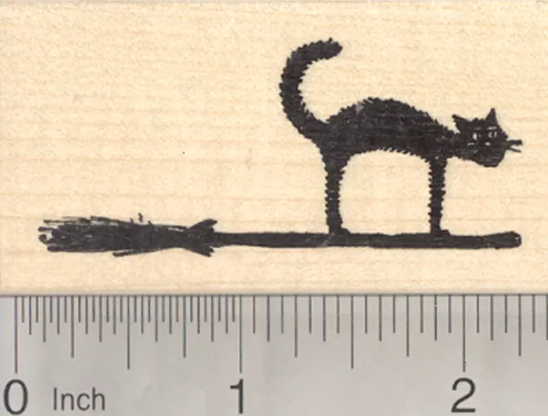 Flying Feline Rubber Stamp: Black Cat On Witch’S Broom 1
