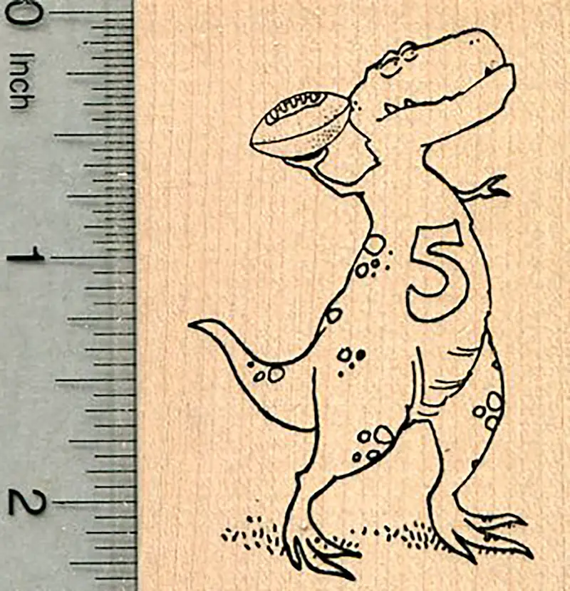Football-Themed T-Rex Dinosaur Stamp – Dino With Gridiron Ball 1