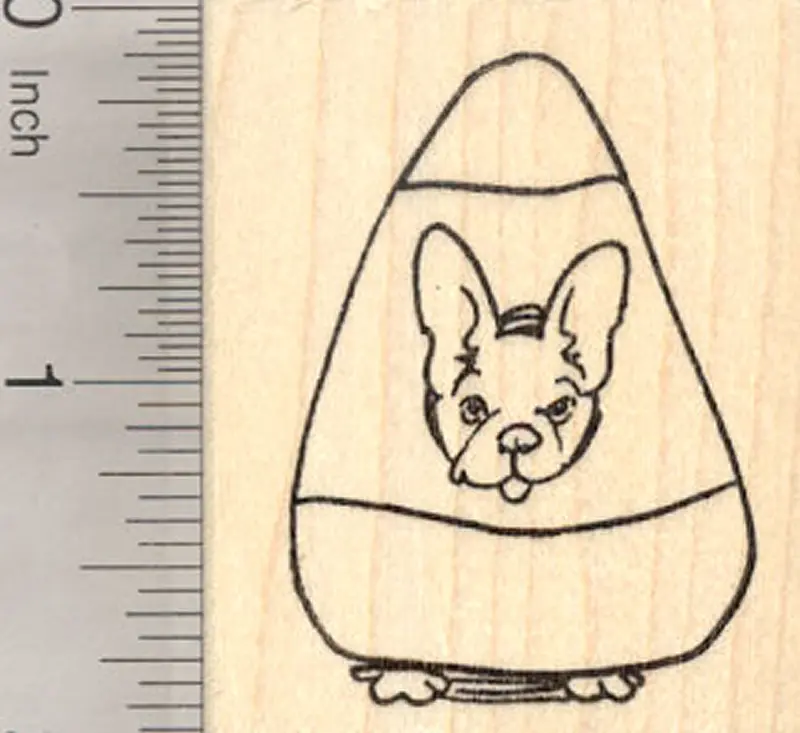 French Bulldog Halloween Rubber Stamp – Trick-Or-Treat Canine In Candy Corn Costume 1