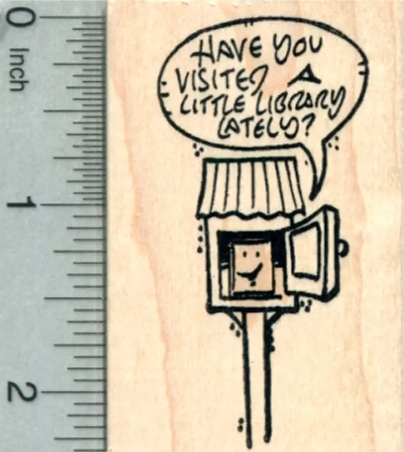 Friendly Face Little Library Rubber Stamp – Approachable Library Icon 1