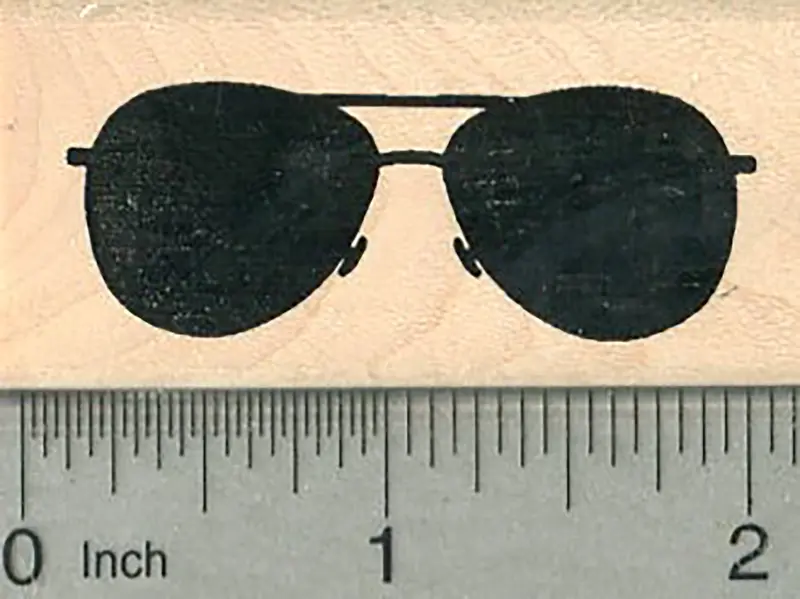 Front-View Aviator Sunglasses Rubber Stamp (2" Wide) 1