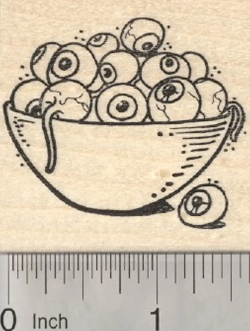 Ghoulish Eyeball Bowl Rubber Stamp – Halloween Party Food Design 1