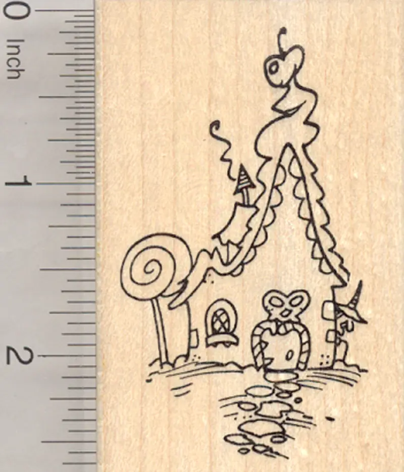 Gingerbread House Rubber Stamp With Witch – Hansel And Gretel Fairy Tale Theme 1