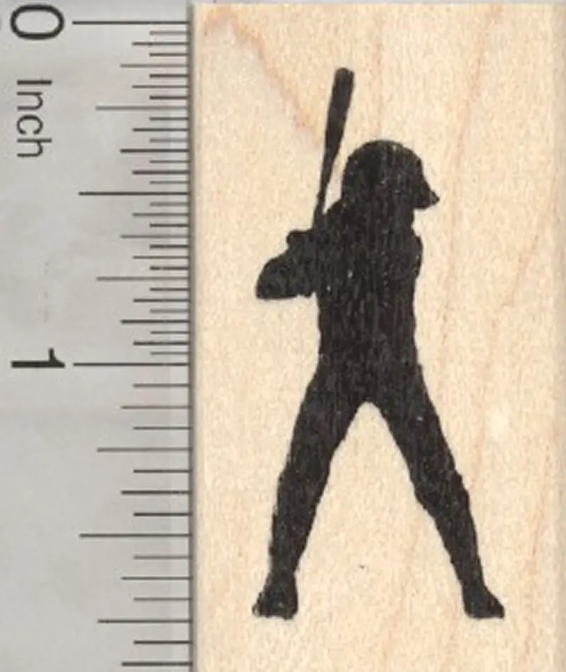 Girl Softball Player Rubber Stamp – Swinging At The Plate, Sporty Silhouette 1