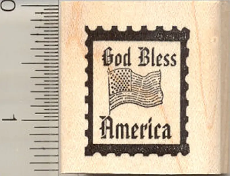 'God Bless America' Rubber Stamp – Patriotic Faux Post Design 1