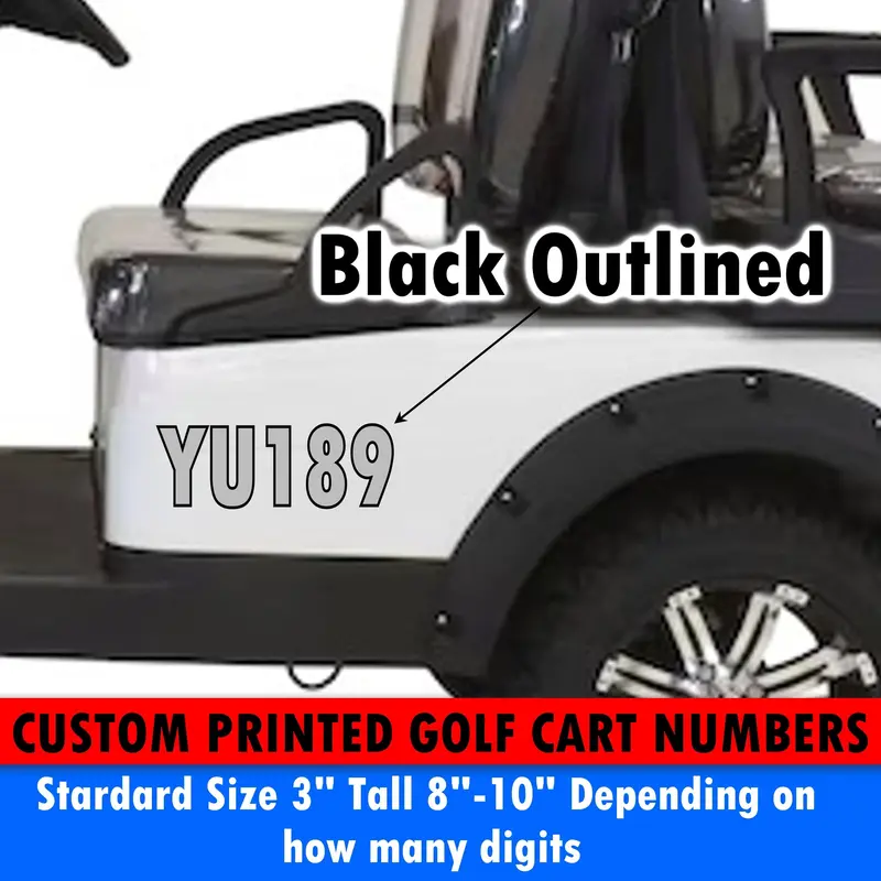 Golf Cart Number Plaque – Full-Color Black-Outlined Vinyl Decal Set 1