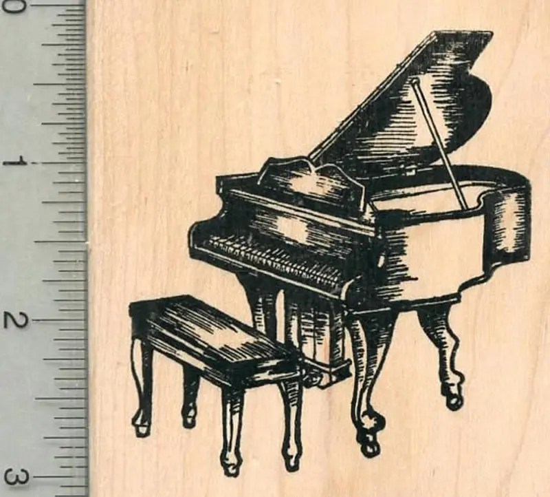 Grand Piano Rubber Stamp – Elegant Stringed Instrument Illustration 1