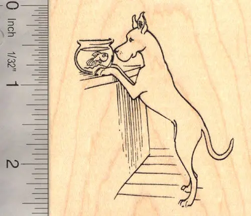 Great Dane Holding Goldfish Rubber Stamp 1