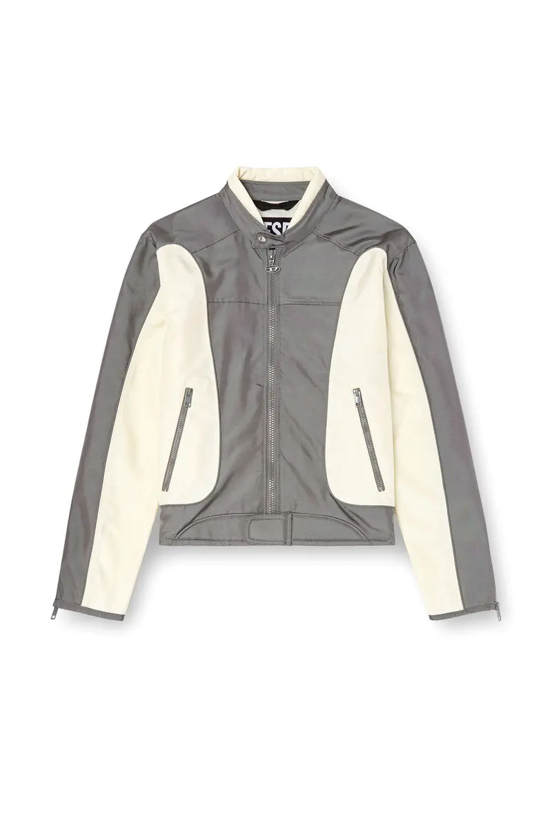 Grey-And-White Colorblocked Biker Jacket – J-Blink-A 1