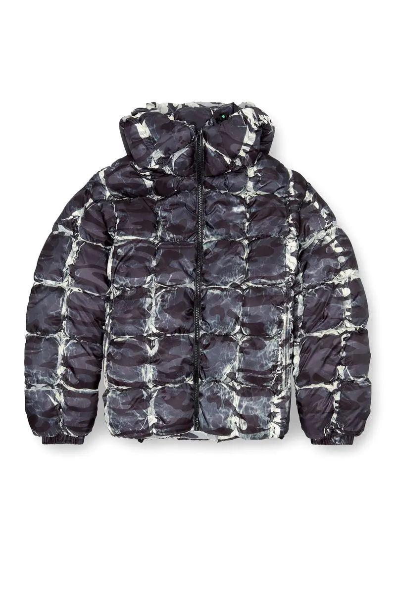Grey Camo-Print Hooded Puffer Jacket 1