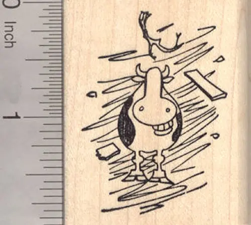 Grinning Cow Caught In A Tornado Rubber Stamp 1