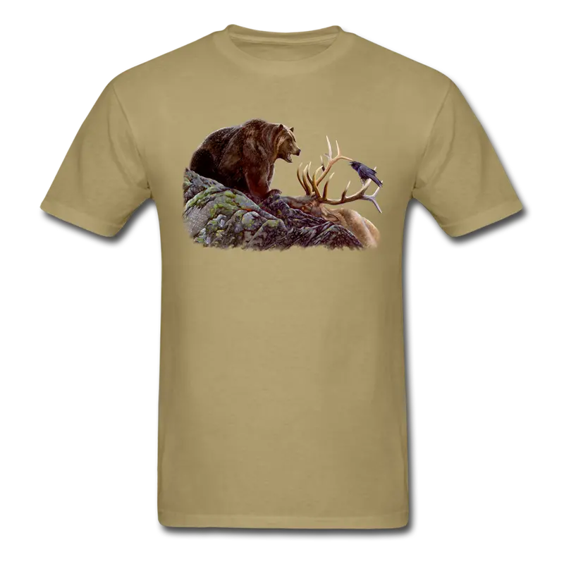 Grizzly Bear Vs Elk Wildlife Design T-Shirt 1