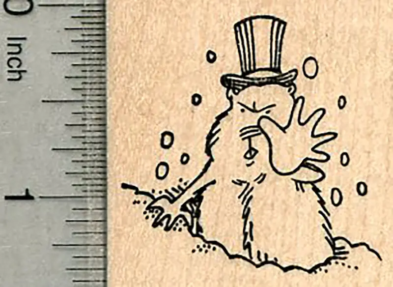 Grumpy Groundhog Rubber Stamp – ‘Stop’ Gesture Humor For February 2Nd 1