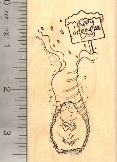 Grumpy Vs. Happy Groundhog Day Rubber Stamp 1
