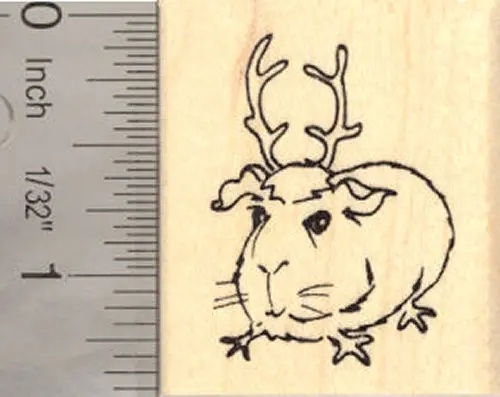 Guinea Pig With Reindeer Antlers Rubber Stamp – Mini Christmas Critter 1