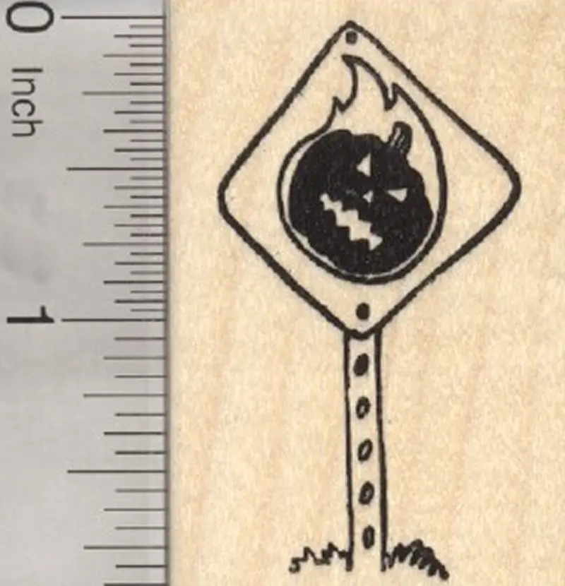 Halloween Caution Stamp – Flaming Jack-O’-Lantern Warning Sign 1