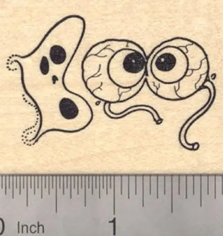 Halloween Eyeball Rubber Stamp – Spooky 'Boo!' Design With Floating Eye 1