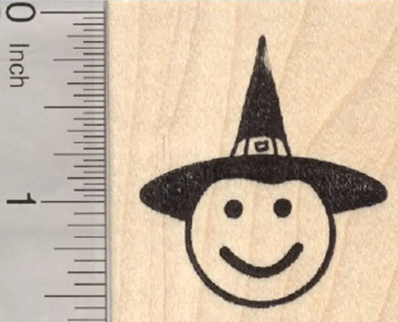 Halloween Witch Emoji Rubber Stamp – Friendly Smiling Witch Face 1