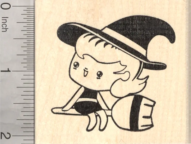 Halloween Witch On Broomstick Rubber Stamp – Classic Spooky Silhouette 1