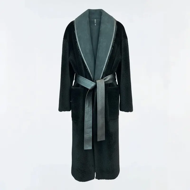 Hana Black 2-In-1 Shearling-Robed Coat 1