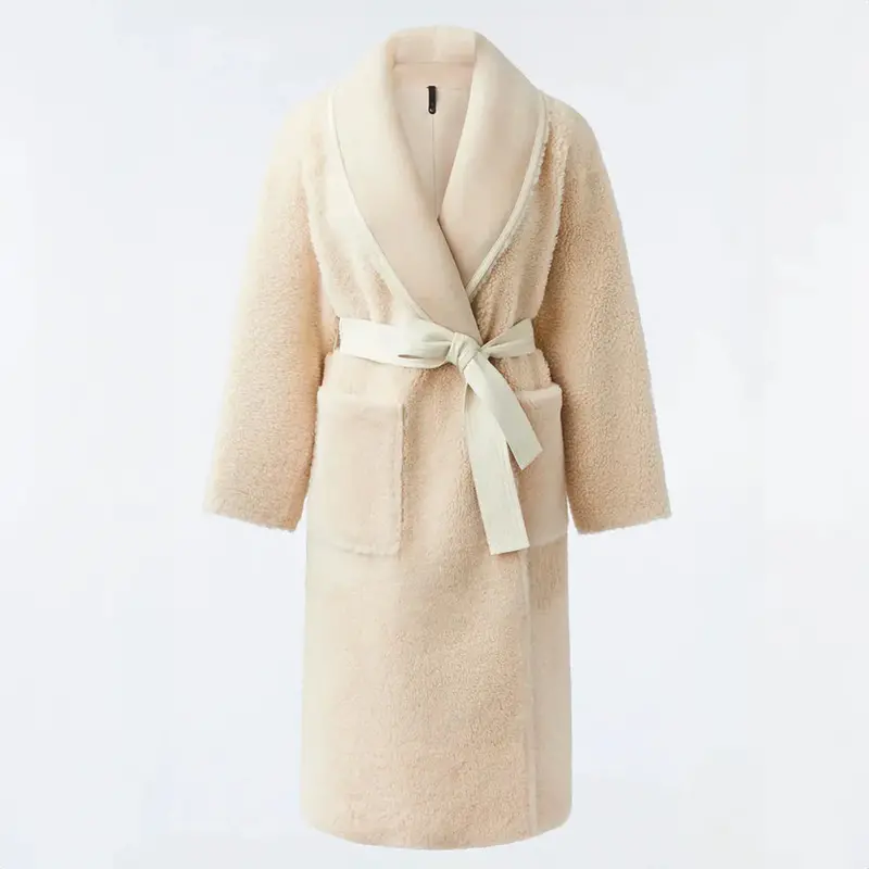 Hana Shearling-Lined 2-In-1 Robe Coat In Cream 1