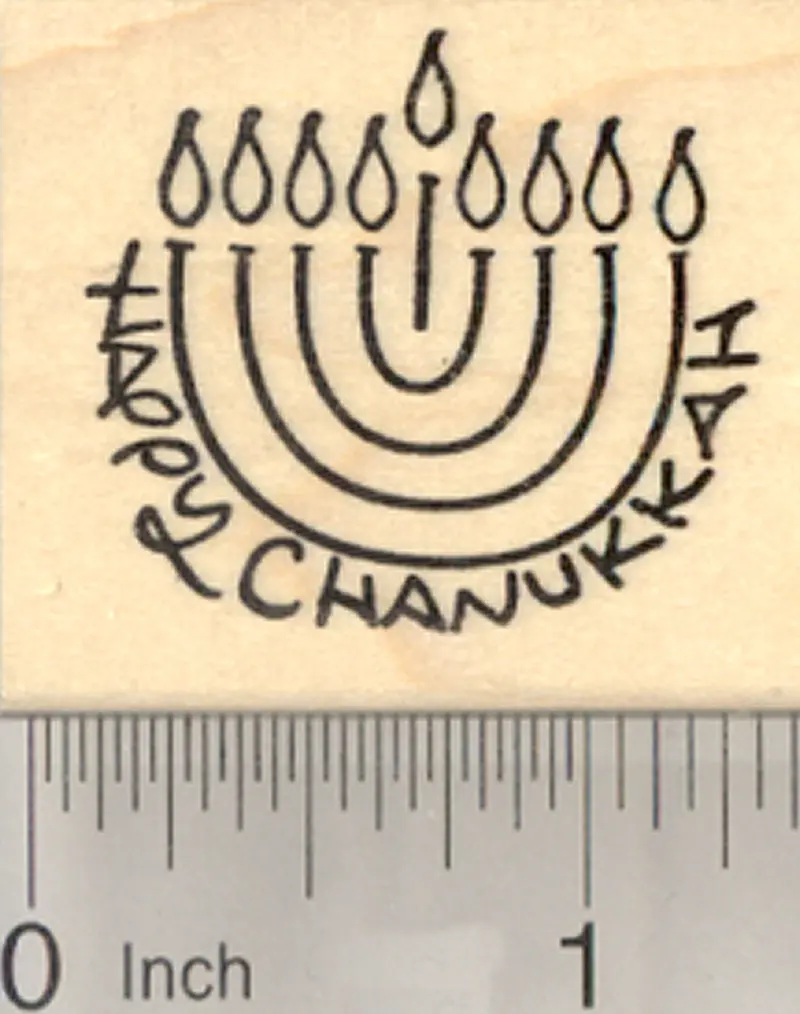 Happy Chanukkah Rubber Stamp Featuring A Lit Menorah 1