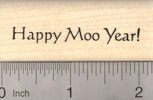 ‘Happy Moo Year’ Cow-Themed Rubber Stamp – Humorous New Year Greeting 1
