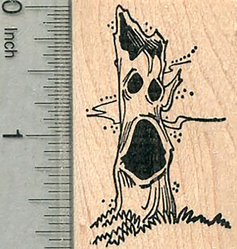 Haunted Tree Halloween Stamp – Spooky Silhouette Illustration 1