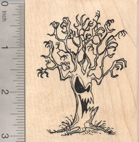 Haunted Tree Rubber Stamp – Spooky Halloween-Themed Craft Stamp 1