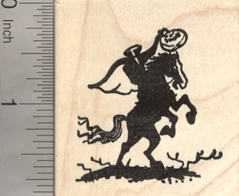 Headless Horseman Rubber Stamp – Pumpkin-Headed Equestrian From Halloween Legend 1