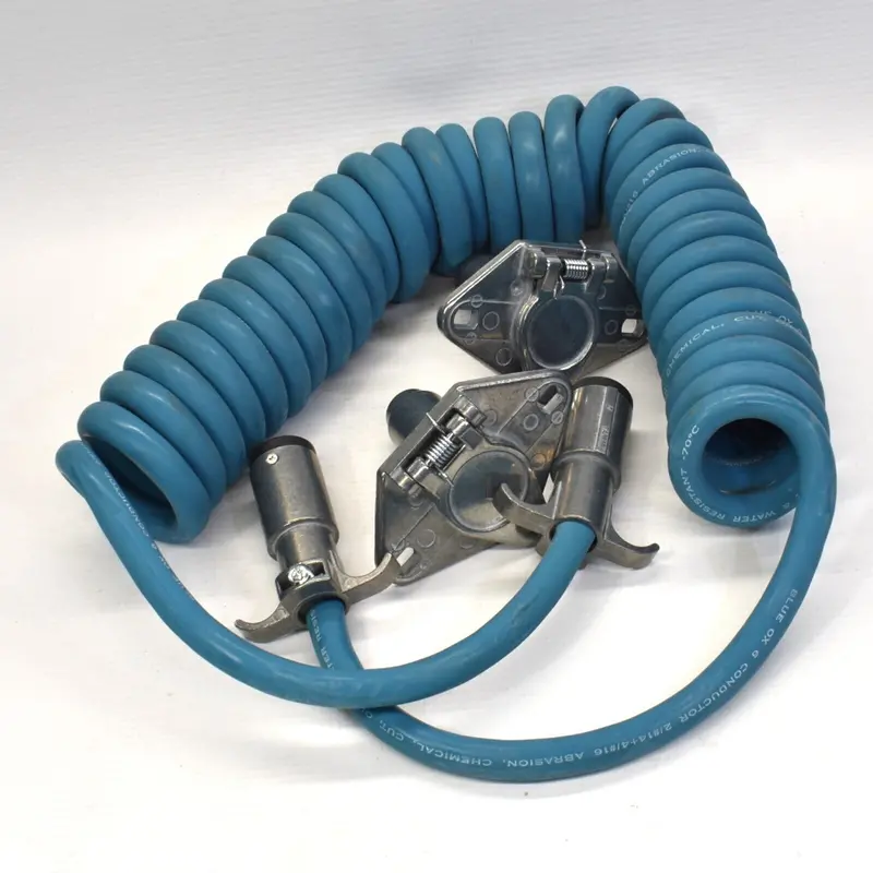 Heavy-Duty 6-Wire Coiled Trailer Wiring Kit – 6-Way Round Connector With Dual Inlets 1