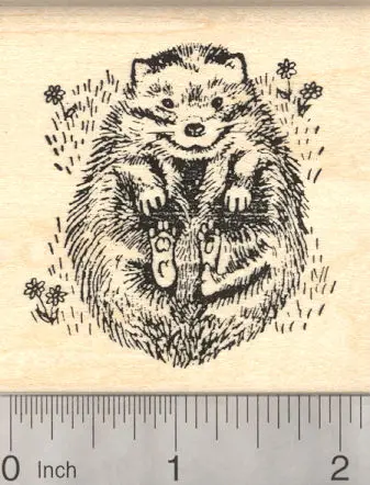 Hedgehog In Grass Rubber Stamp – Charming Wildlife-Themed Art Stamp 1