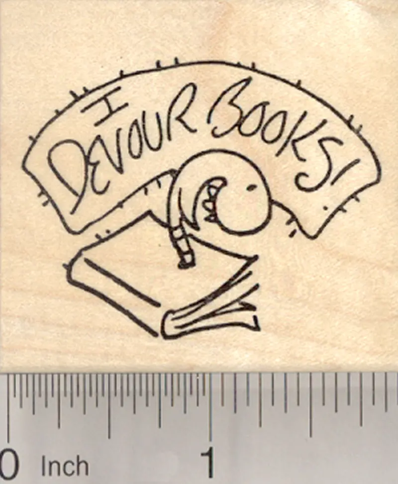 'I Devour Books' Rubber Stamp – Bookworm Motif For Literacy Campaigns And Educators 1