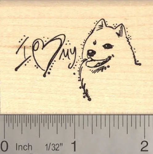 ‘I Love My American Eskimo Dog’ Sentiment Rubber Stamp 1